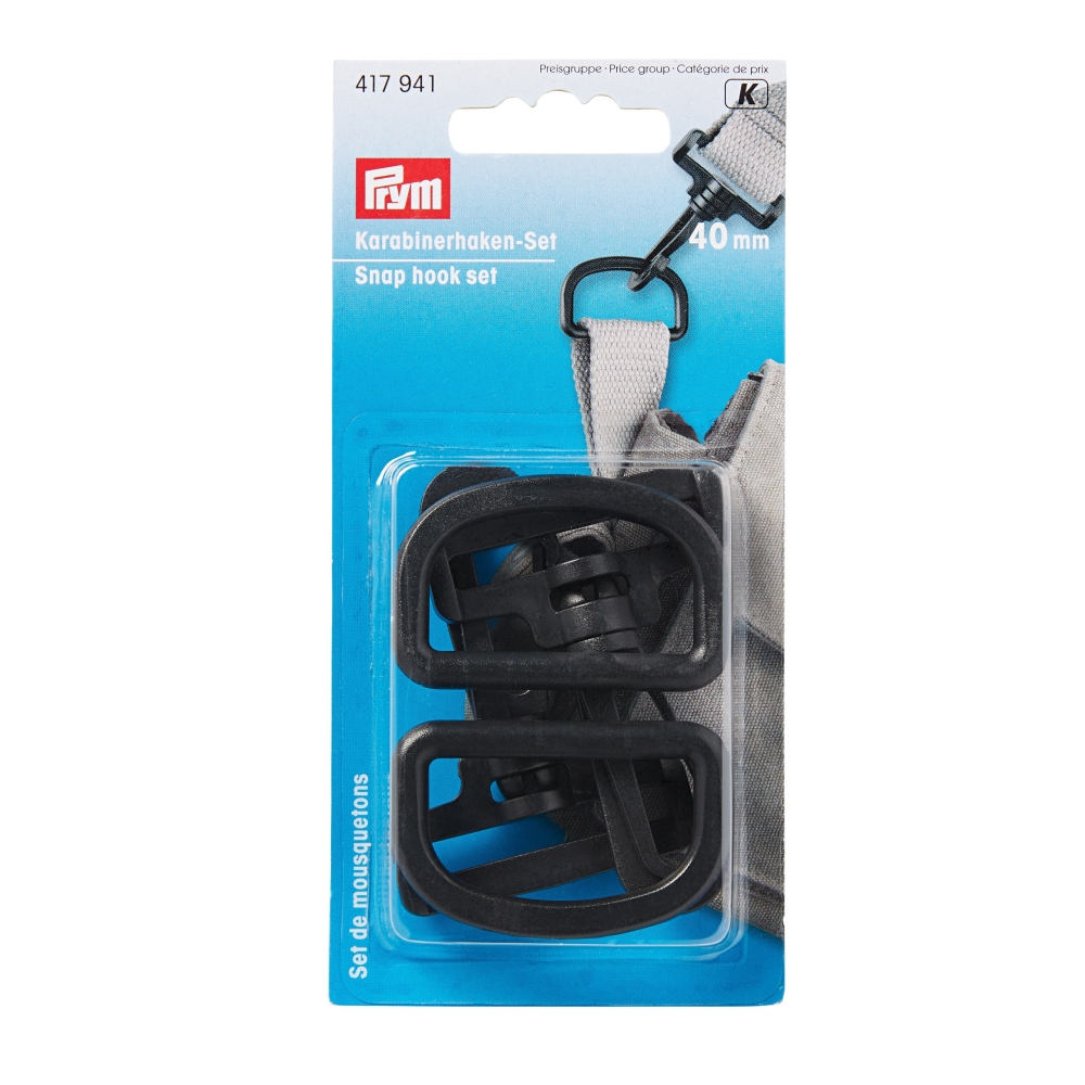 Set de mousquetons 40mm plastique noir prym 417 941