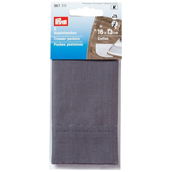 Poches pour pantalon grises 2x [16 x 13 cm] coton