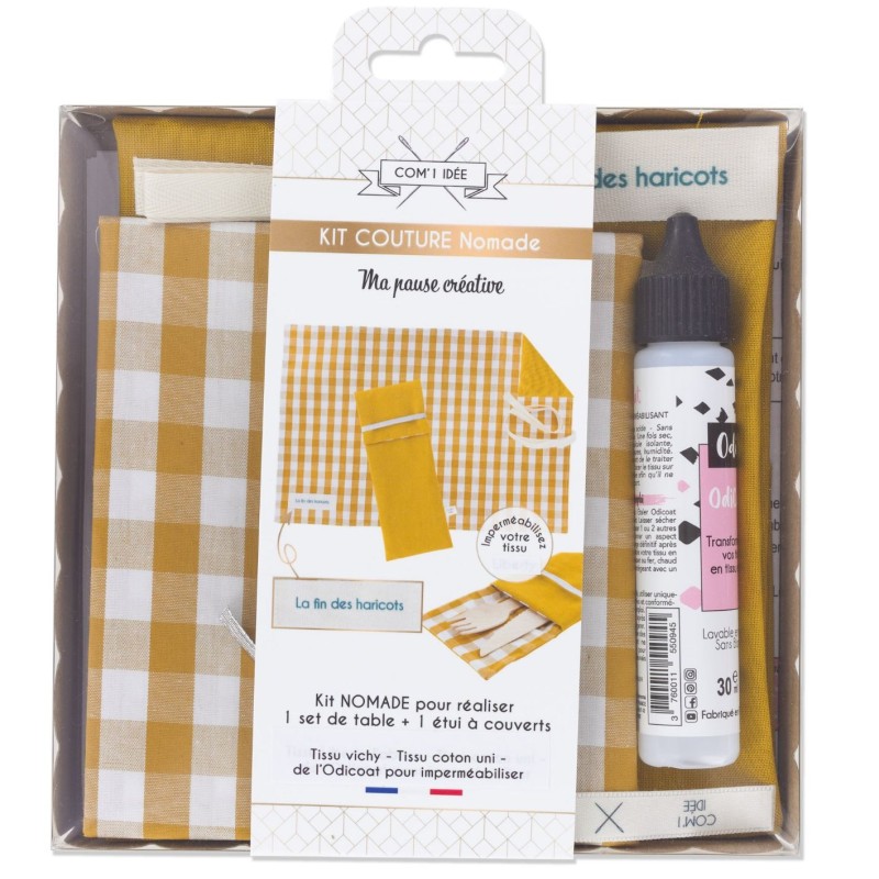 Kit set de table nomade en vichy jaune