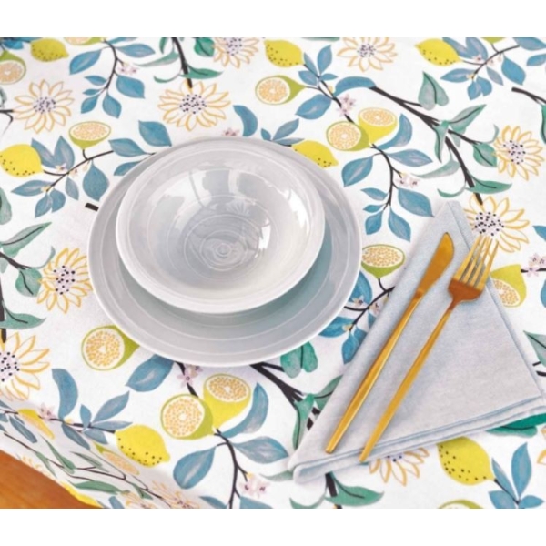 Tissu coton canvas " Lemon & flowers"