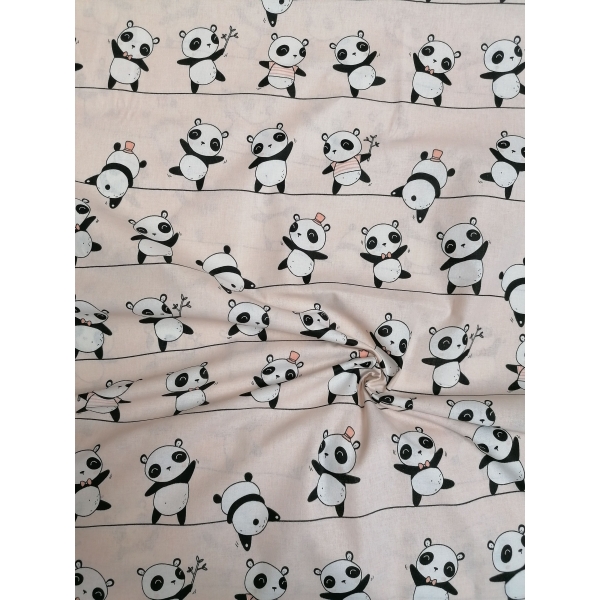 Tissu coton " panda " rose pâle
