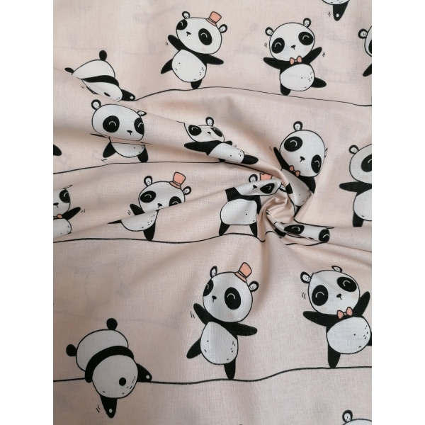 Tissu coton " panda " rose pâle