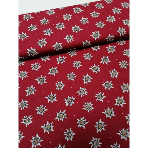 Tissu coton edelweiss rouge foncé