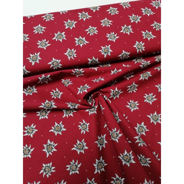 Tissu coton edelweiss rouge foncé