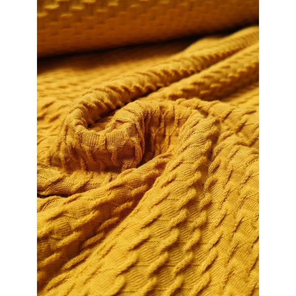 Tissu jersey jacquard moutarde